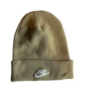 Nike Beige‎ Peak Beanie 1 Size Cotton Blend Swoosh Spellout